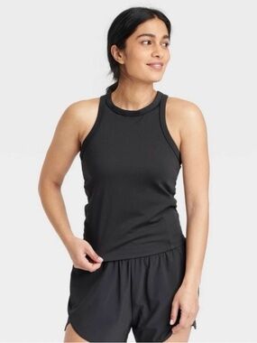 Women's High Neck Racerback Tank Top - All in Motion™ Black Size XL